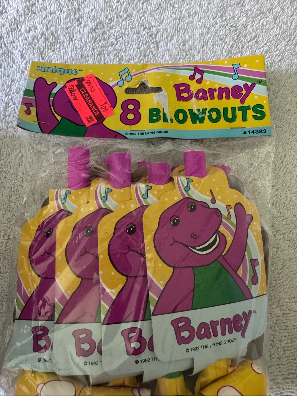 Vtg 1992 Barney The Dinosaur Party Blowouts 8 Pack New Sealed Unique Deadstock